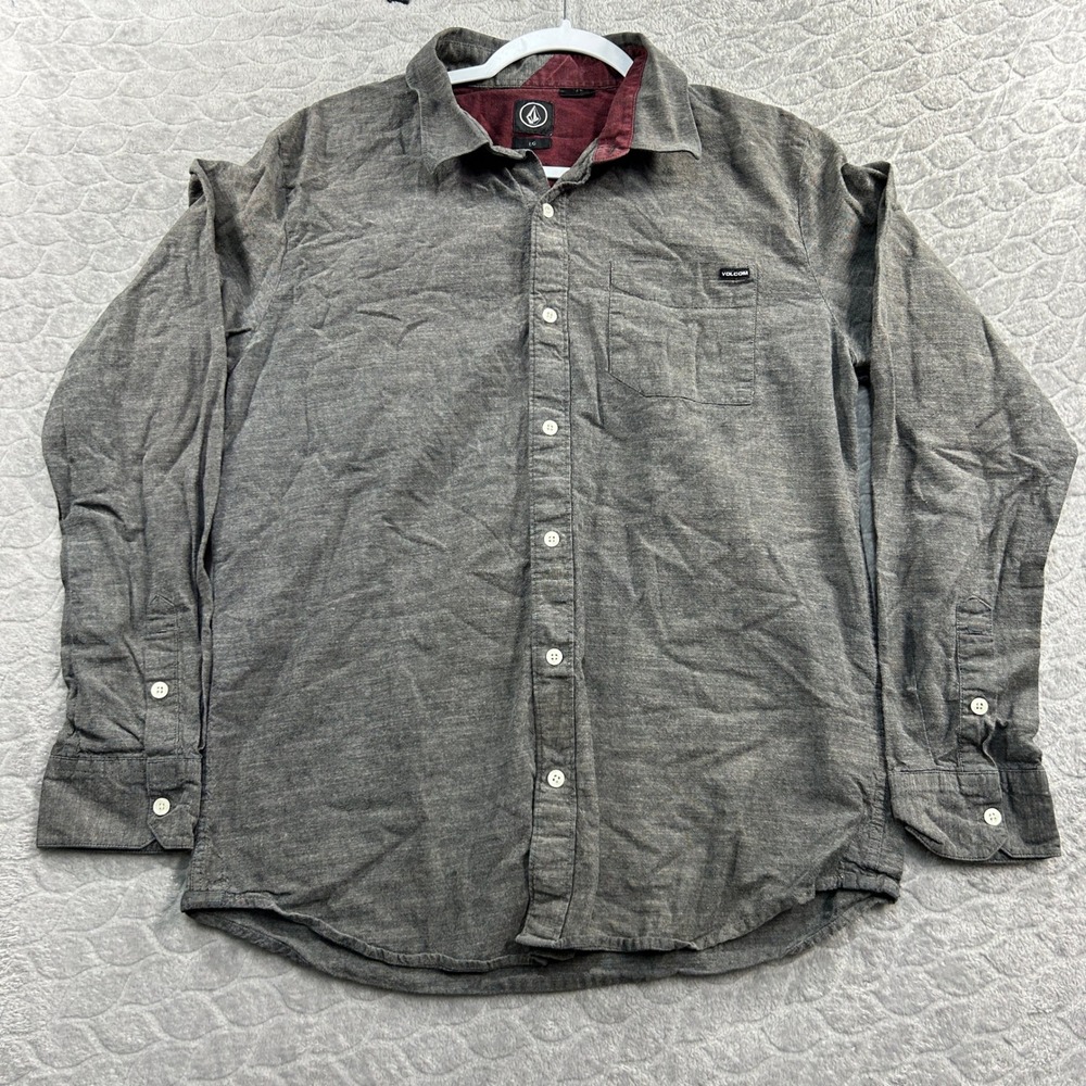 Volcom‎ Mens Large Flannel Long Sleeve Button Up Shirt Gray Cotton